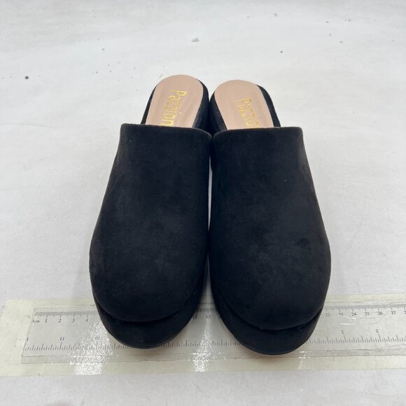 Pazzion Black Platform Rounded Toe Mules Clogs Slip On Chunky High Heel Slipper - Picture 2 of 7